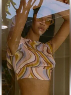 Urban Outfitters Multicolor Wavy Crop Top - Mustard, Pink & Blue